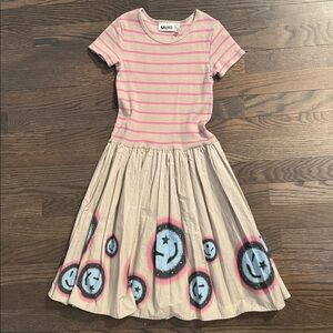 Molo Pink and Grayish Beige Striped Kids Dress, Size 9/10